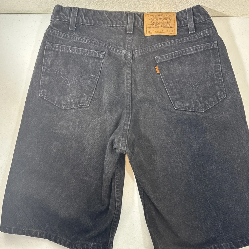 Vintage Levis 550 Relaxed Fit Denim Shorts Mens 34 Black Orange Tab USA Skater